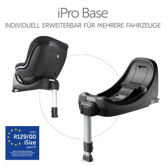Hauck Reboard del seggiolino iPro Kids con base Isofix iPro Base e copertina estiva - i-Size (fino a 4 anni) con riduttore di seduta - Caviar