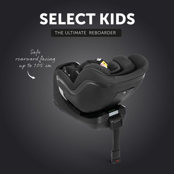 Hauck Reboard Kindersitz Select Kids - i-Size (bis 4 Jahre) inkl. Sitzverkleinerer und Liegeposition - Black