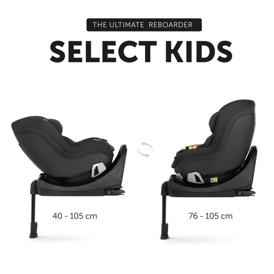 Hauck Reboard Kindersitz Select Kids - i-Size (bis 4 Jahre) inkl. Sitzverkleinerer und Liegeposition - Black