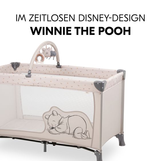 Hauck Reisebett Dream`n Play Go - mit Rollen und Spielbogen - Disney - Pooh Rainbow Beige