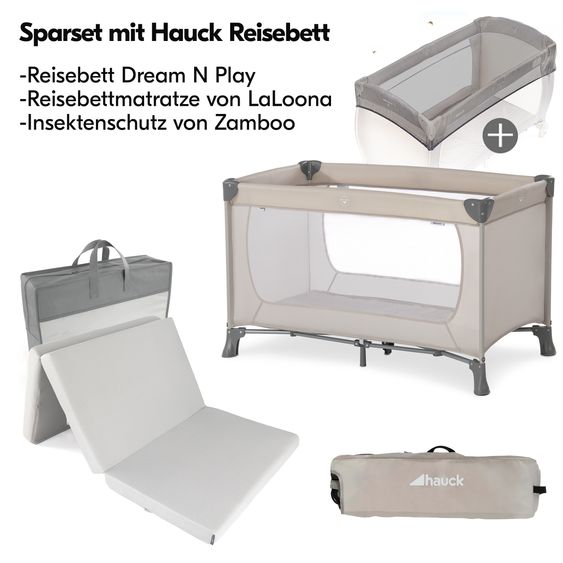 Hauck Lit De Voyage Dream N Play avec Matelas Confort & Protection Contre Les Insectes - Beige