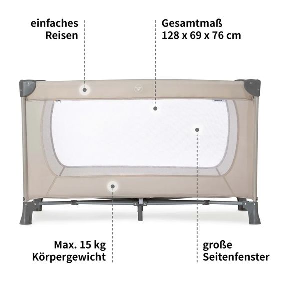 Hauck Lit De Voyage Dream N Play avec Matelas Confort & Protection Contre Les Insectes - Beige