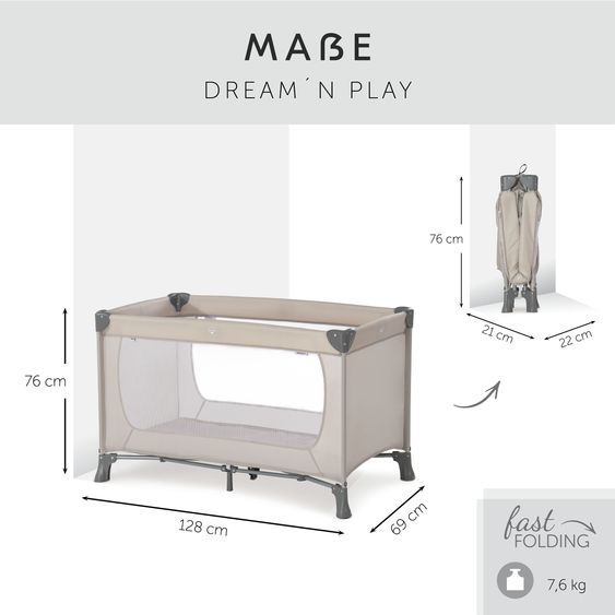Hauck Lit De Voyage Dream N Play avec Matelas Confort & Protection Contre Les Insectes - Beige