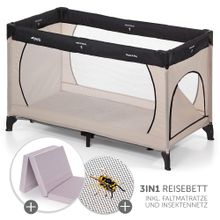 Reisebett Dream'n Play Plus - Sparset inkl. Matratze und Insektenschutz - Beige Grey