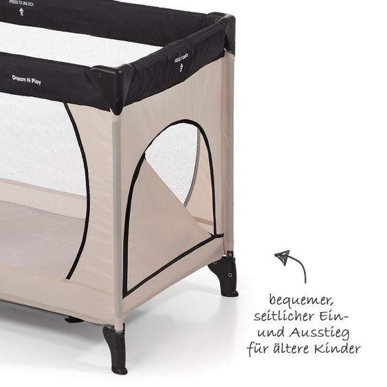 Hauck Reisebett Dream'n Play Plus - Sparset inkl. Matratze und Insektenschutz - Beige Grey