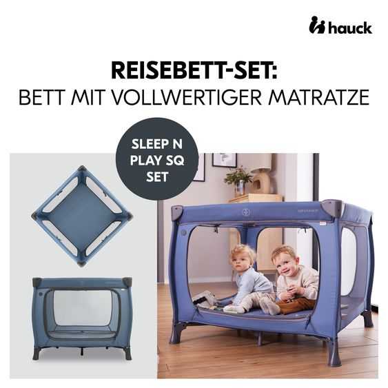 Hauck Reisebett & Laufgitter Sleep N Play SQ Set (mit Komfort-Matratze & seitlichem Einstieg) - Dark Blue