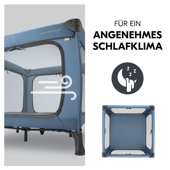 Hauck Reisebett & Laufgitter Sleep N Play SQ Set (mit Komfort-Matratze & seitlichem Einstieg) - Dark Blue