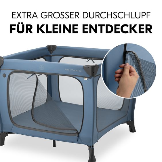 Hauck Reisebett & Laufgitter Sleep N Play SQ Set (mit Komfort-Matratze & seitlichem Einstieg) - Dark Blue