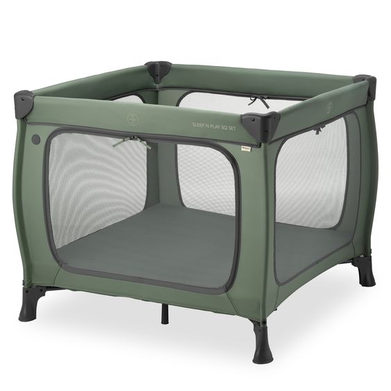 Hauck Reisebett & Laufgitter Sleep N Play SQ Set (mit Komfort-Matratze & seitlichem Einstieg) - Dark Green