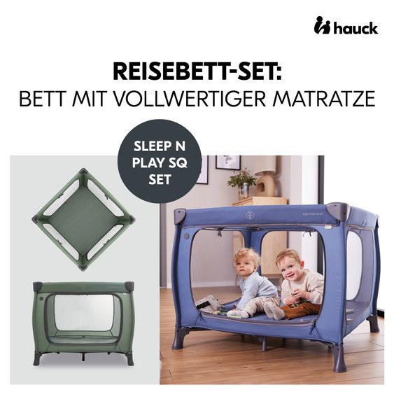 Hauck Set lettino da viaggio e box Sleep N Play SQ (con materasso comfort e ingresso laterale) - Verde scuro