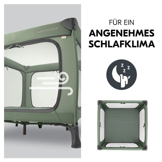 Hauck Reisebett & Laufgitter Sleep N Play SQ Set (mit Komfort-Matratze & seitlichem Einstieg) - Dark Green