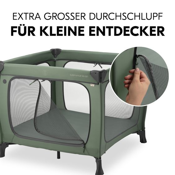 Hauck Reisebett & Laufgitter Sleep N Play SQ Set (mit Komfort-Matratze & seitlichem Einstieg) - Dark Green