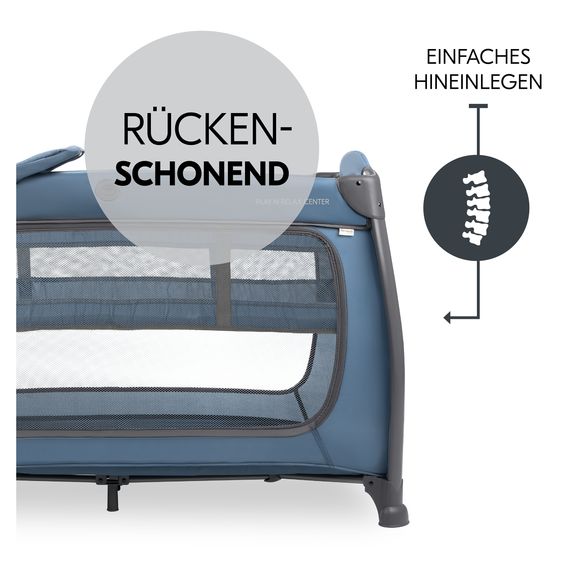 Hauck Reisebett Play N Relax Center mit Wickelauflage, höhenverstellbar und seitlichem Einstieg - Dark Blue