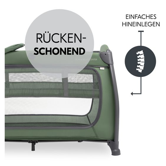 Hauck Reisebett Play N Relax Center mit Wickelauflage, höhenverstellbar und seitlichem Einstieg - Dark Green