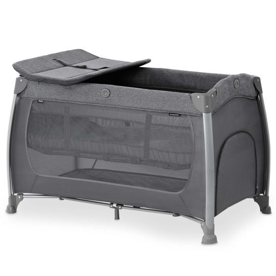 Hauck Play'n Relax Center travel cot with changing mat, height adjustable and side entry - Melange Charcoal