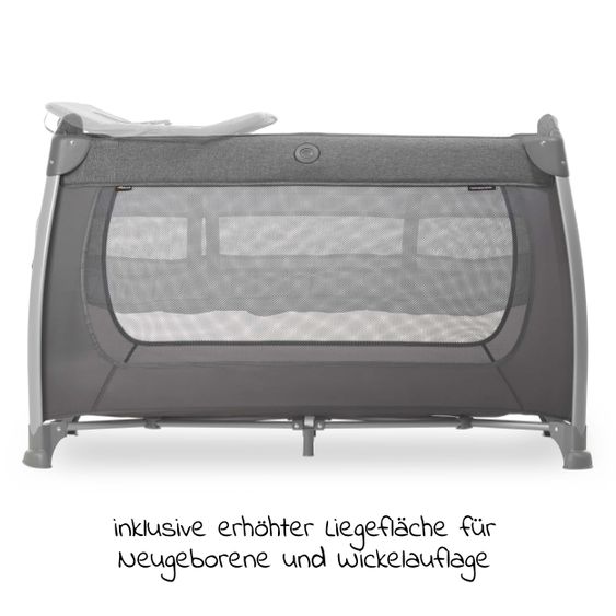 Hauck Play'n Relax Center travel cot with changing mat, height adjustable and side entry - Melange Charcoal