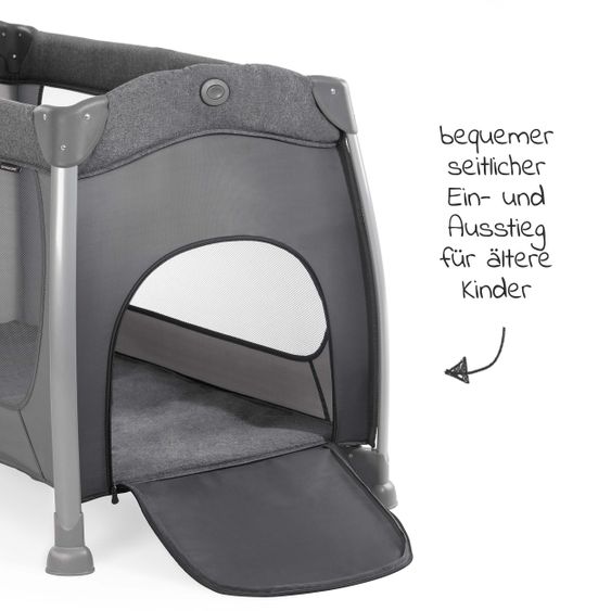 Hauck Play'n Relax Center travel cot with changing mat, height adjustable and side entry - Melange Charcoal