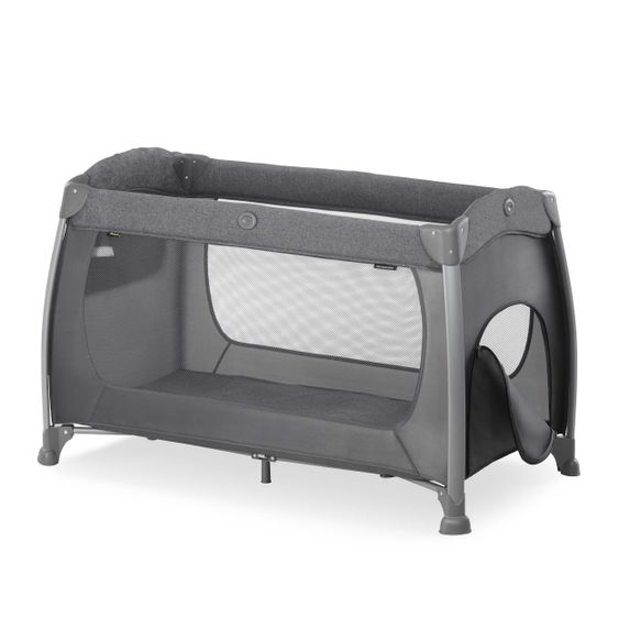 Hauck Play'n Relax Center travel cot with changing mat, height adjustable and side entry - Melange Charcoal