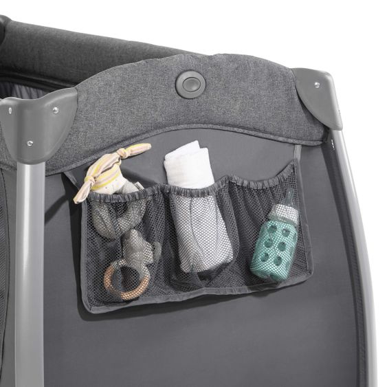 Hauck Play'n Relax Center travel cot with changing mat, height adjustable and side entry - Melange Charcoal