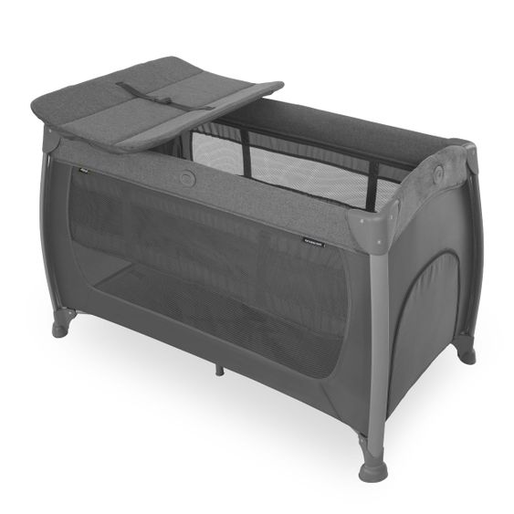 Hauck Play'n Relax Center travel cot with changing mat, height adjustable and side entry - Melange Charcoal