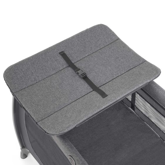 Hauck Play'n Relax Center travel cot with changing mat, height adjustable and side entry - Melange Charcoal
