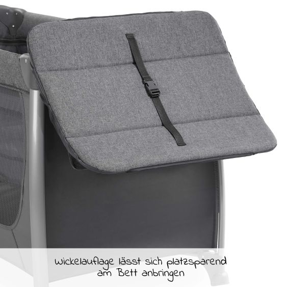 Hauck Play'n Relax Center travel cot with changing mat, height adjustable and side entry - Melange Charcoal