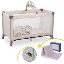 Reisebett Set Dream`n Play Go inkl. Alvi Reisebett-Matratze & Insektenschutz - Disney - Pooh Rainbow Beige