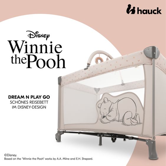 Hauck Travel cot set Dream`n Play Go incl. Alvi travel cot mattress & insect screen - Disney - Pooh Rainbow Beige