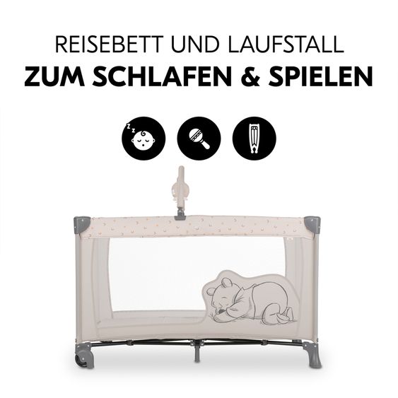 Hauck Travel cot set Dream`n Play Go incl. Alvi travel cot mattress & insect screen - Disney - Pooh Rainbow Beige