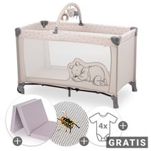 Reisebett Set Dream`n Play Go inkl. Alvi Reisebett-Matratze & Insektenschutz + GRATIS Langarmbody 4er Pack - Disney - Pooh Rainbow Beige