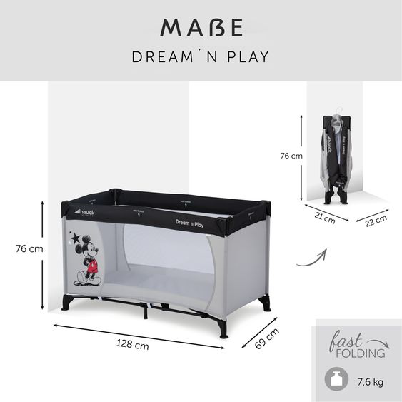Hauck Dream N Play travel cot set incl. Alvi travel cot mattress & insect screen - Mickey Stars