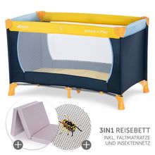 Set lettino da viaggio Dream'n Play con materasso per lettino da viaggio Alvi e zanzariera - Giallo Blu Navy