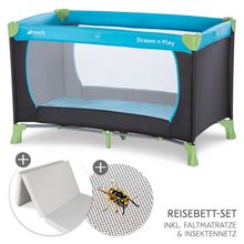 Travel Cot Set Dream N Play incl. Comfort Mattress & Insect Protection - Waterblue