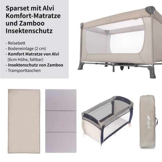 Hauck Reisebett Set Dream'n Play inkl. Alvi Reisebett Matratze & Insektenschutz - Beige