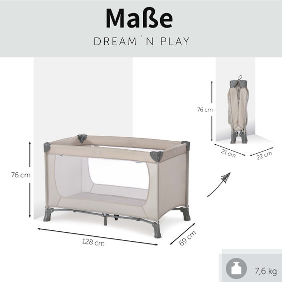 Hauck Reisebett Set Dream'n Play inkl. Alvi Reisebett Matratze & Insektenschutz - Beige