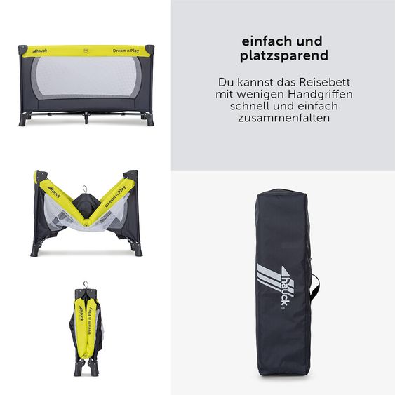 Hauck Reisebett Set Dream'n Play - mit Alvi Reisebett Matratze Komfort (schadstoffgeprüft, faltbar, 6 cm Höhe) - Green Grey
