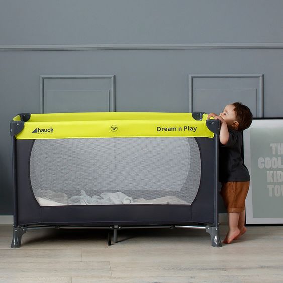 Hauck Reisebett Set Dream'n Play - mit Alvi Reisebett Matratze Komfort (schadstoffgeprüft, faltbar, 6 cm Höhe) - Green Grey
