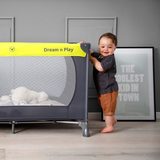 Hauck Reisebett Set Dream'n Play - mit Alvi Reisebett Matratze Komfort (schadstoffgeprüft, faltbar, 6 cm Höhe) - Green Grey