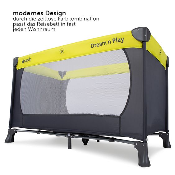 Hauck Reisebett Set Dream'n Play - mit Alvi Reisebett Matratze Komfort (schadstoffgeprüft, faltbar, 6 cm Höhe) - Green Grey