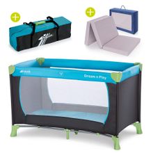 Reisebett Set Dream'n Play - mit Alvi Reisebett Matratze Komfort (schadstoffgeprüft, faltbar, 6 cm Höhe) - Waterblue