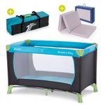 Travel cot set Dream'n Play - with Alvi travel cot mattress comfort (tested for harmful substances, foldable, 6 cm height) - Waterblue