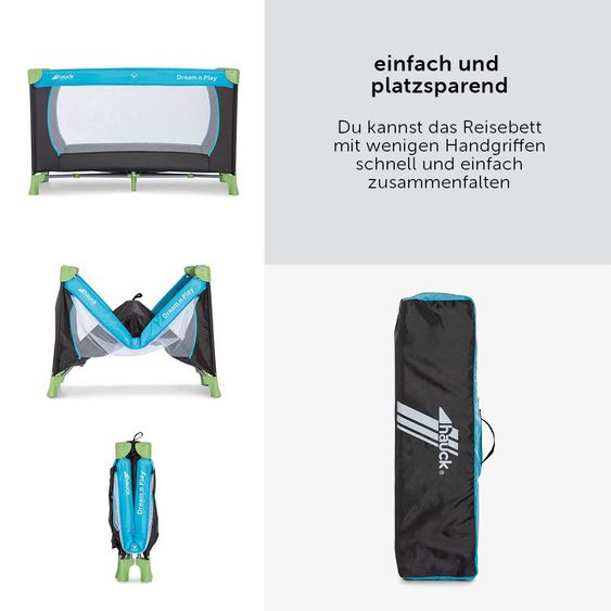 Hauck Reisebett Set Dream'n Play - mit Alvi Reisebett Matratze Komfort (schadstoffgeprüft, faltbar, 6 cm Höhe) - Waterblue