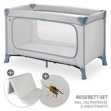 Reisebett Set Dream N Play Plus inkl. Komfort Matratze & Insektenschutz - Dusty Blue