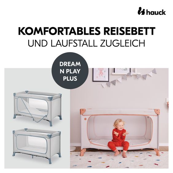 Hauck Reisebett Set Dream N Play Plus inkl. Komfort Matratze & Insektenschutz - Dusty Blue