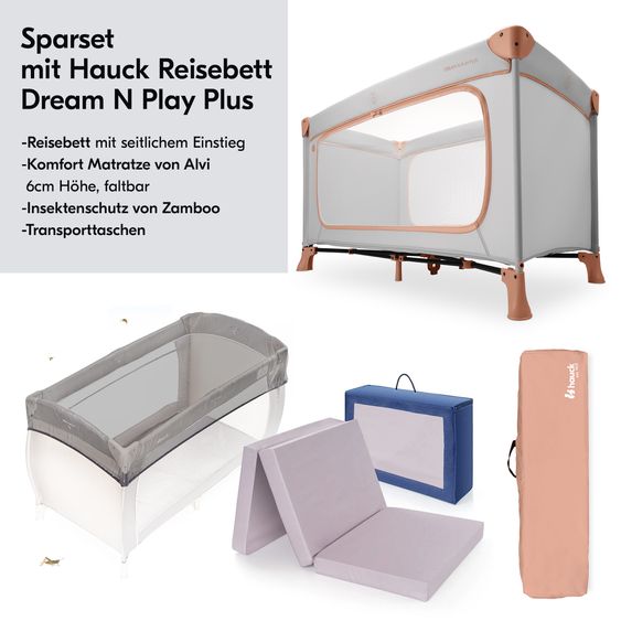 Hauck Set lettino da viaggio Dream N Play Plus con materasso e zanzariera - Dusty Cork