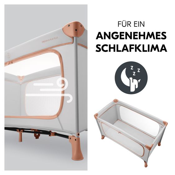Hauck Reisebett Set Dream N Play Plus inkl. Komfort Matratze & Insektenschutz - Dusty Cork