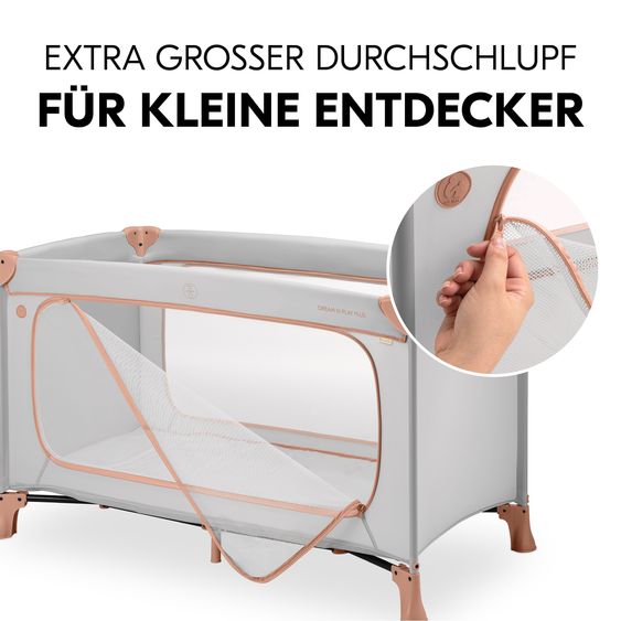 Hauck Reisebett Set Dream N Play Plus inkl. Komfort Matratze & Insektenschutz - Dusty Cork