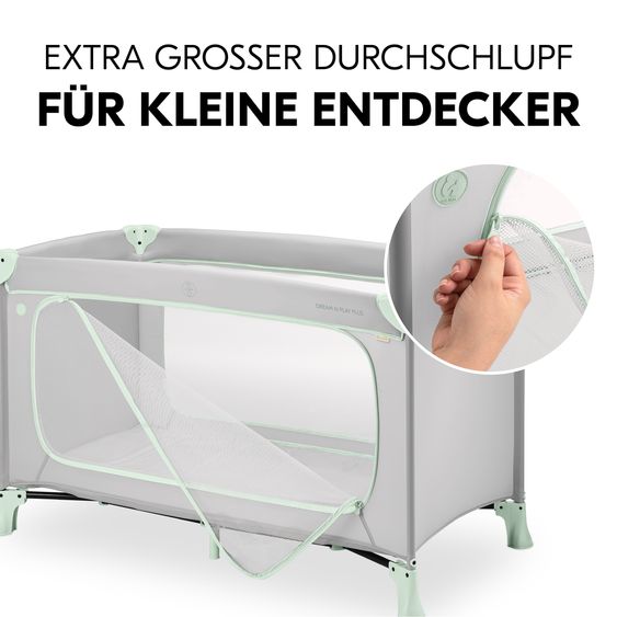 Hauck Set Lettino da Viaggio Dream N Play Plus incl. Materasso Comfort & Protezione Insetti - Dusty Mint
