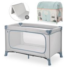 Reisebett Set Dream N Play Plus inkl. Komfort Matratze & Spielzelt - Plants - Dusty Blue