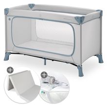 Set Lettino da Viaggio Dream N Play Plus incl. Materasso Comfort & Proteggi Materasso Impermeabile - Blu Polvere